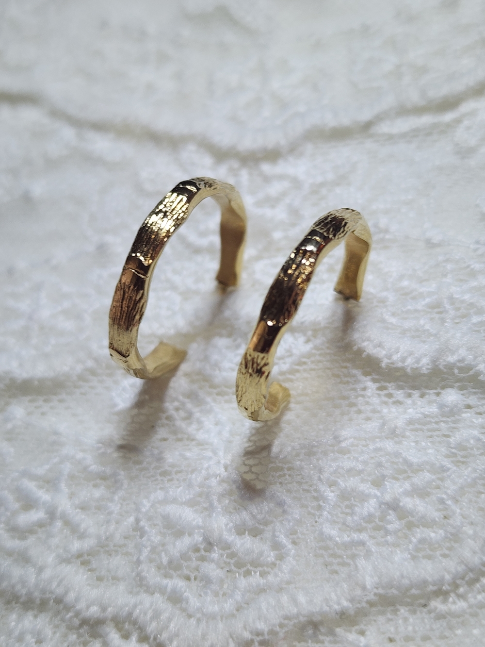 Gold Toned Textured Open Hoop Pierced Earrings Twig Branch Design